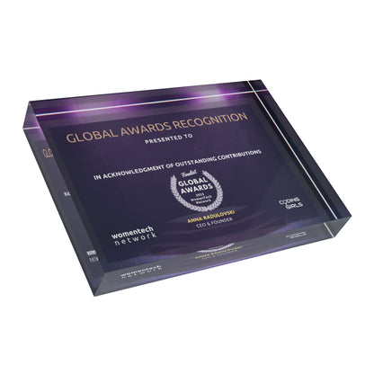 Finalist WomenTech Global Awards Recognition Block Acrylic Desktop Plaque – Personalized Certificate Display