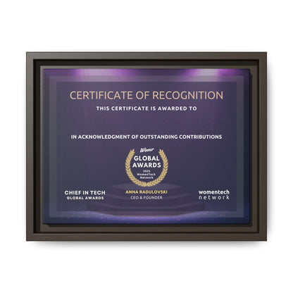 Winner Printing Licence & Exclusive Chief in Tech Global Awards Certificate - Matte Canvas, Pinewood Framed (Multi-color)