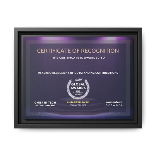 Finalist Printing Licence & Exclusive Chief in Tech Global Awards Certificate - Matte Canvas, Pinewood Framed (Multi-color)