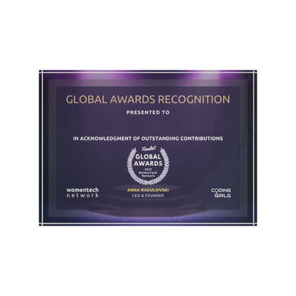 Finalist WomenTech Global Awards Recognition Block Acrylic Desktop Plaque – Personalized Certificate Display