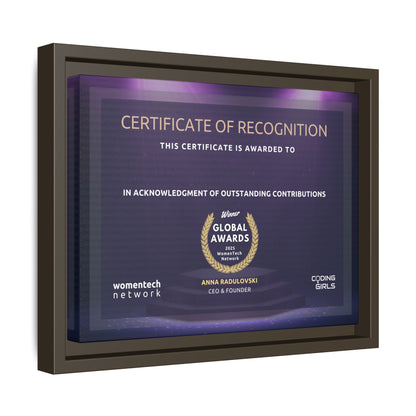 Winner Printing Licence & Exclusive WomenTech Global Awards Certificate - Matte Canvas, Pinewood Framed (Multi-color)