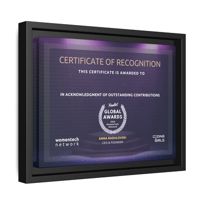 Finalist Printing Licence & Exclusive WomenTech Global Awards Certificate - Matte Canvas, Pinewood Framed (Multi-color)