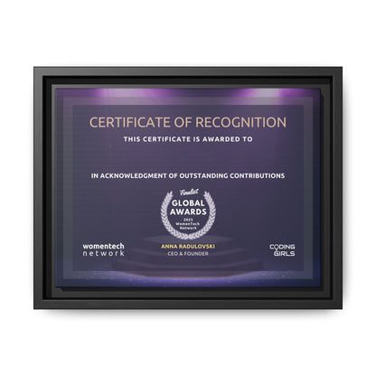 Finalist Printing Licence & Exclusive WomenTech Global Awards Certificate - Matte Canvas, Pinewood Framed (Multi-color)