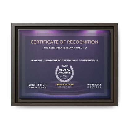 Finalist Printing Licence & Exclusive Chief in Tech Global Awards Certificate - Matte Canvas, Pinewood Framed (Multi-color)