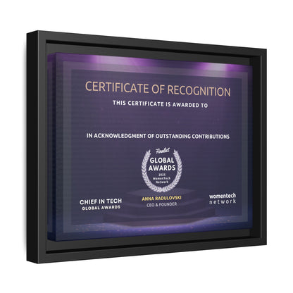Finalist Printing Licence & Exclusive Chief in Tech Global Awards Certificate - Matte Canvas, Pinewood Framed (Multi-color)
