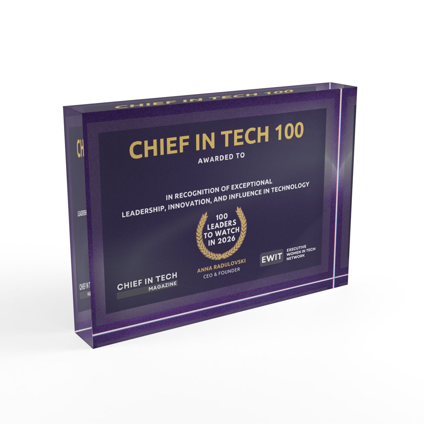 Chief in Tech 100 Global Recognition Plaque & Brand Usage License
