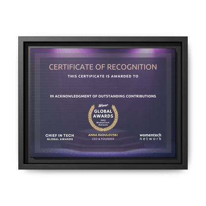Winner Printing Licence & Exclusive Chief in Tech Global Awards Certificate - Matte Canvas, Pinewood Framed (Multi-color)