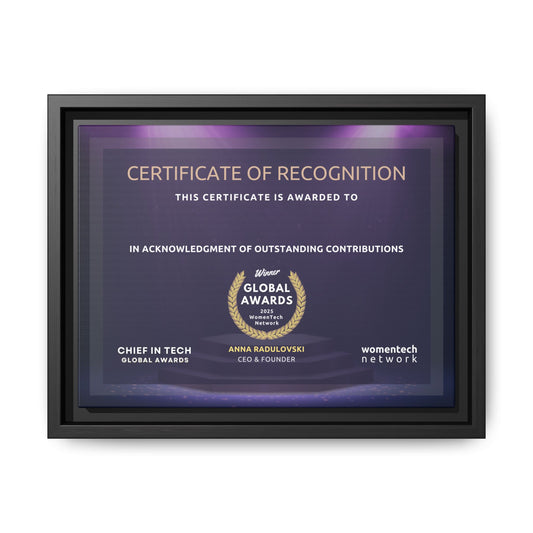 Winner Printing Licence & Exclusive Chief in Tech Global Awards Certificate - Matte Canvas, Pinewood Framed (Multi-color)