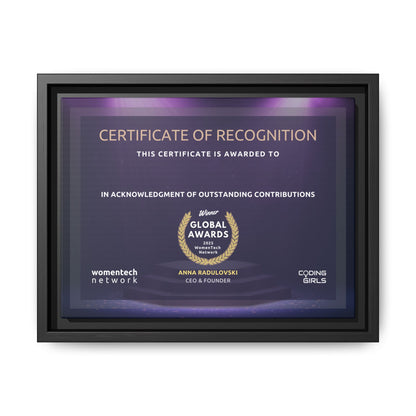 Winner Printing Licence & Exclusive WomenTech Global Awards Certificate - Matte Canvas, Pinewood Framed (Multi-color)