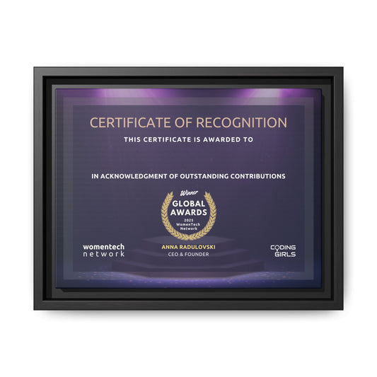 Winner Printing Licence & Exclusive WomenTech Global Awards Certificate - Matte Canvas, Pinewood Framed (Multi-color)